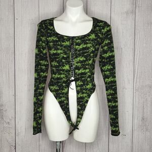 Punk Rave Swamps Top Green Black Lace Up Gothic Cyber Goth Rave Y2K